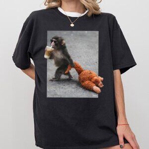 Baby Monkey Punch Drinking Iced Coffee T - shirt